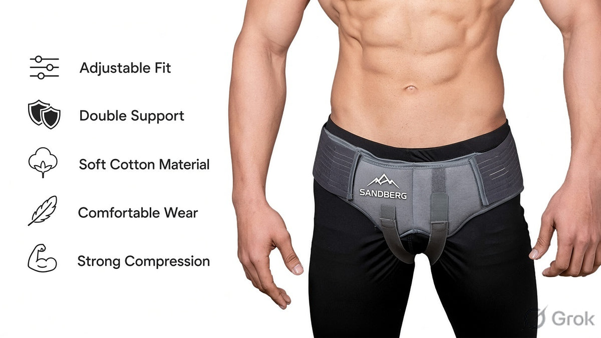 Sandberg Hernia Belt for Men - Groin Hernia Support for Men 2 Removable Compression Pads & Adjustable Groin Straps Double inguinal Hernia Support for Men