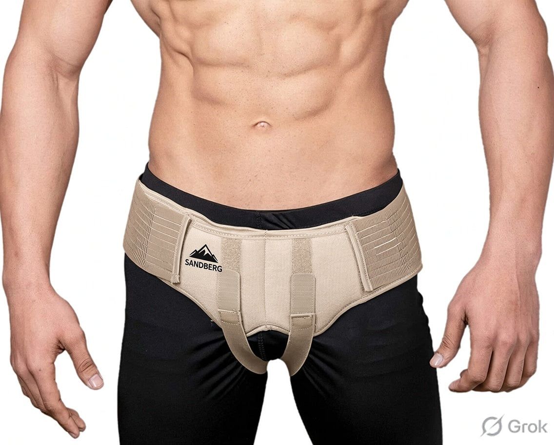 Sandberg Hernia Belt for Men - Groin Hernia Support for Men 2 Removable Compression Pads & Adjustable Groin Straps Double inguinal Hernia Support for Men